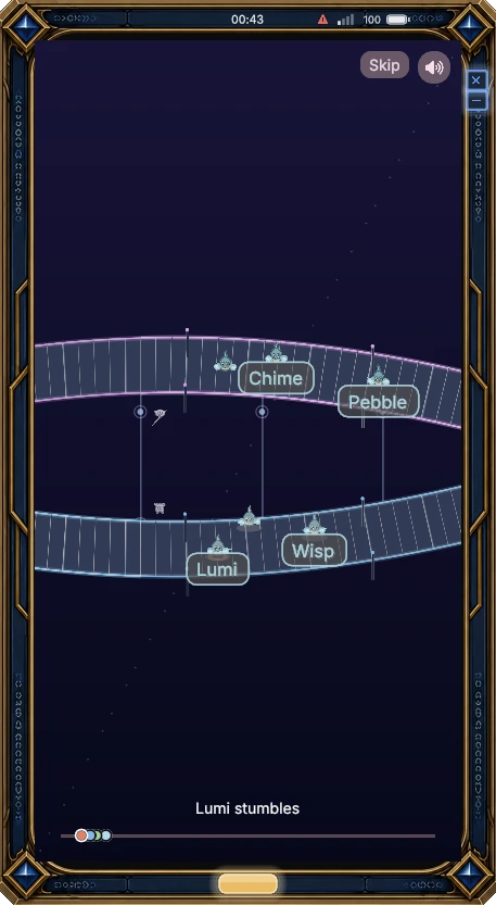 A Lumi Racer race on the Double Helix, with six Lumis on the track.